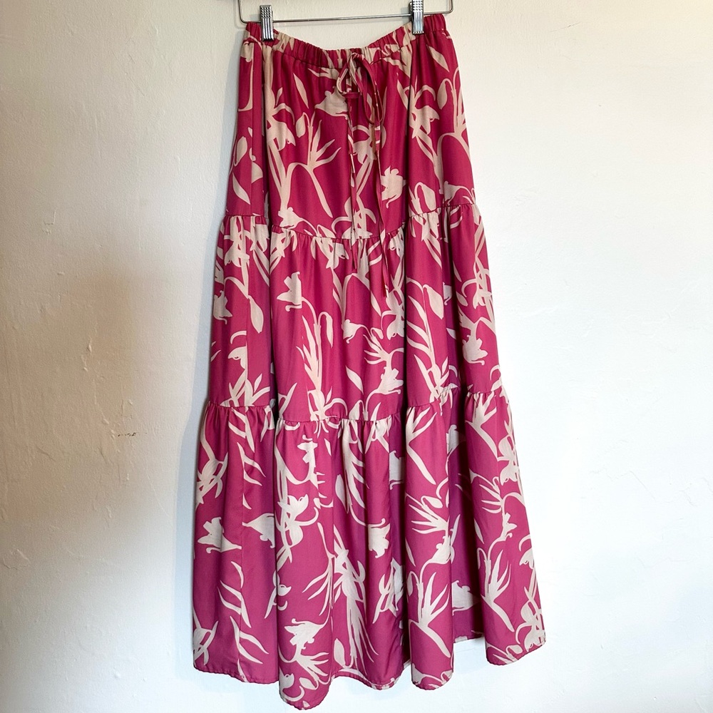 Pink Floral Tiered Maxi Skirt